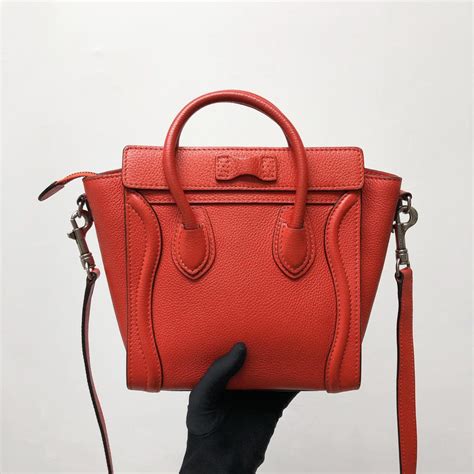 Celine Nano Luggage Red & Burgundy Drummed Leather